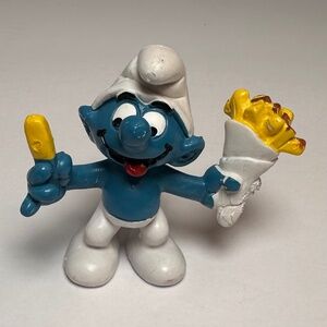 Vintage French Fry Smurf Figurine 1981 Schleich Peyo West Germany Smurfs